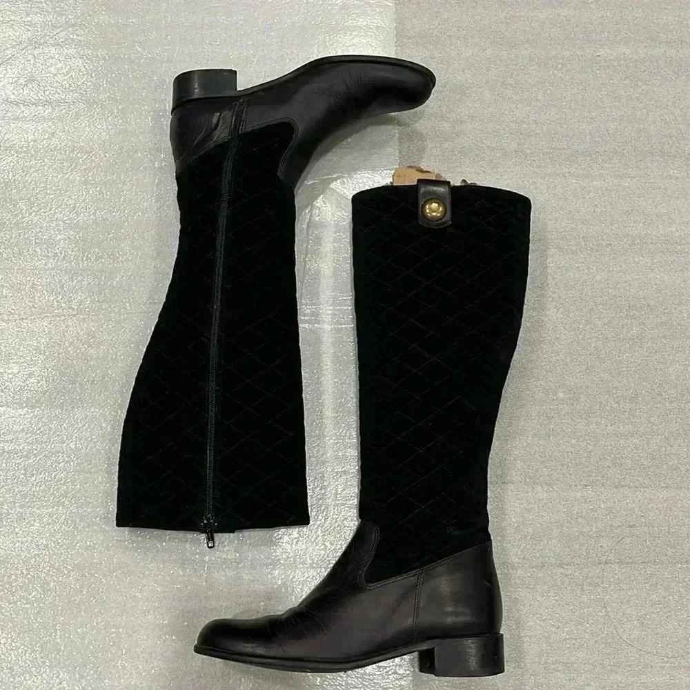 [38/8B]Massimo Baldi Quilted  Suede Mixed Leather Knee Boots